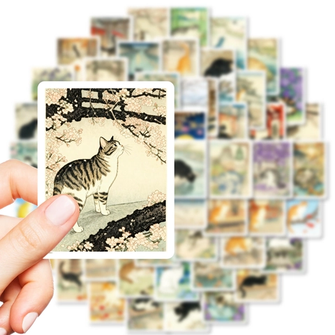 Ukiyo-e Style Cat Stickers Japanese Vintage Artistic Decorative Decals For Scrapbooking Journal Laptop Luggage Stationary Paper Stickers