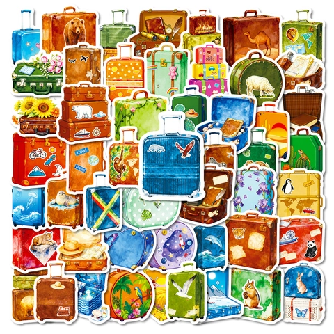 Vintage Cartoon Reisegepäck Thema Wasserdichte PVC Aufkleber Für Scrapbook Laptop Wasserflasche DIY Dekoration