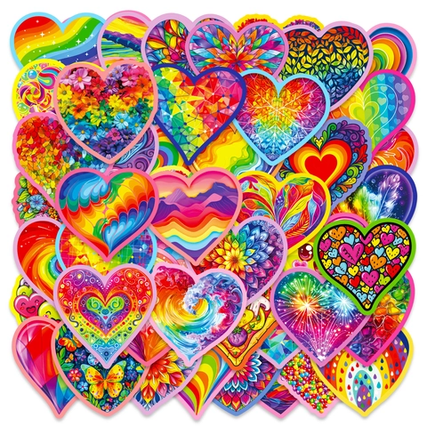 Colorful Heart 3D Stickers Rainbow Floral Pattern Heart Shape DIY Decor Stickers For Scrapbook Journal Laptop Phone Case