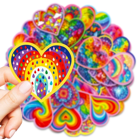 Colorful Heart 3D Stickers Rainbow Floral Pattern Heart Shape DIY Decor Stickers For Scrapbook Journal Laptop Phone Case