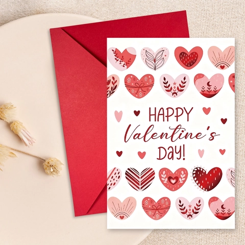 Valentine's Day Greeting Card With Red Envelope Set Romantic Love Heart Pattern Folding Note Card For Wedding Anniversary Couples Holiday Blessing Gift Card