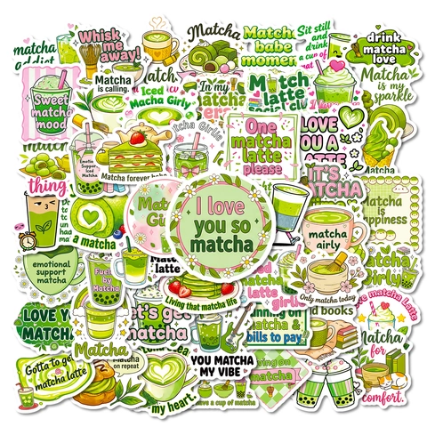 Αυτοκόλλητα Κινουμένων Σχεδίων με Θέμα Matcha για Διακόσμηση Ημερολογίου Παγουριού Λάπτοπ Χαριτωμένα Αδιάβροχα Διακοσμητικά Αυτοκόλλητα PVC με Γλυκά και Ποτά Πράσινου Τσαγιού