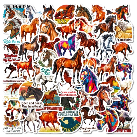 Assorted Horse Theme Waterproof PVC Stickers With Inspirational Phrases For DIY Scrapbook Laptop Water Bottle Decoration For Horse Lovers