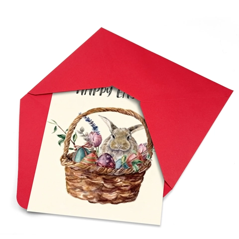 Aquarell Ostern Grußkarten Set Mit Rotem Umschlag Hase Blume Ei Muster Festliche Feiertag Segen Geschenkkarte 300GSM Papier