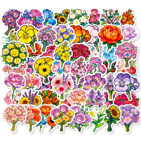 Vivaci Adesivi Bouquet di Fiori Cartone Animato Floreale Impermeabile PVC Decalcomanie Decorative Per Scrapbook Cover Laptop