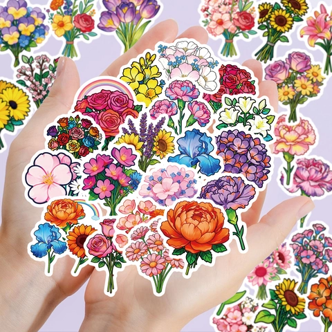 Vivaci Adesivi Bouquet di Fiori Cartone Animato Floreale Impermeabile PVC Decalcomanie Decorative Per Scrapbook Cover Laptop
