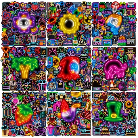 Neon Graffiti Stickers Waterproof Vinyl Decals For Laptop Luggage Car Skateboard Guitar Scrapbooking DIY Aesthetic Decorative Sticker Assortment