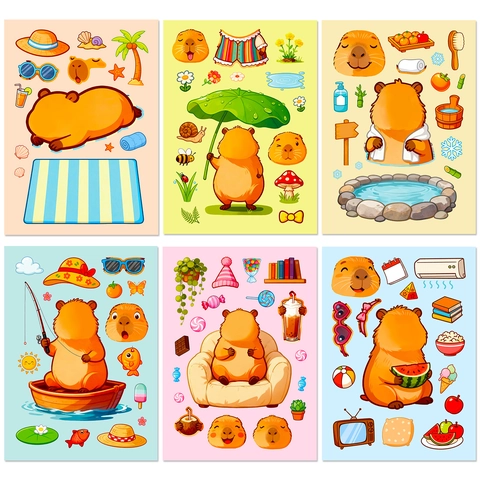 Cute Cartoon Capybara Life Scene Stickers For Kids DIY Scrapbooking Decorative Waterproof Animal Stickers For Journal Stationery