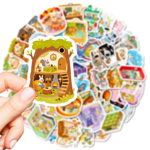 Miniature Room Scene Stickers Waterproof PVC Cartoon Animal Decorative Decals Collection For Journaling Scrapbooking DIY Art Supplies Multiple Patterns