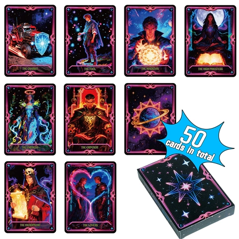 Cartas de Tarot de Neón Juego de Mesa Estilo Cyberpunk Fantasía Misteriosas Cartas de Adivinación para Interacción Social