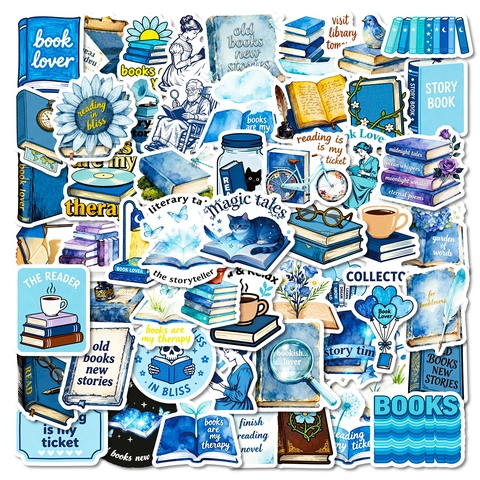 Adesivi a Tema Libro di Lettura Estetici Blu per Journaling Scrapbooking DIY Impermeabile PVC Regalo Amante dei Libri Adesivi Decorativi
