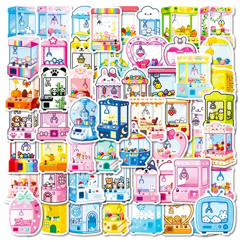 Lindas Pegatinas de Máquina de Garra de Dibujos Animados PVC Impermeable Color Macarrón DIY Scrapbooking Laptop Maleta