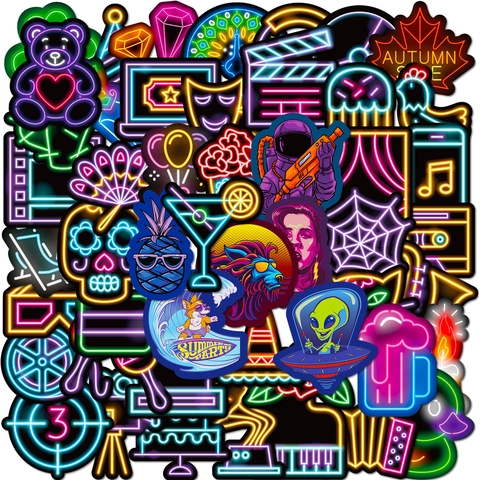 Autocollants Néon Lumineux Imperméables Décalcomanies en Vinyle Graffiti Cool Dessin Animé pour Ordinateur Portable Skateboard Bagage Carnet Coque de Téléphone