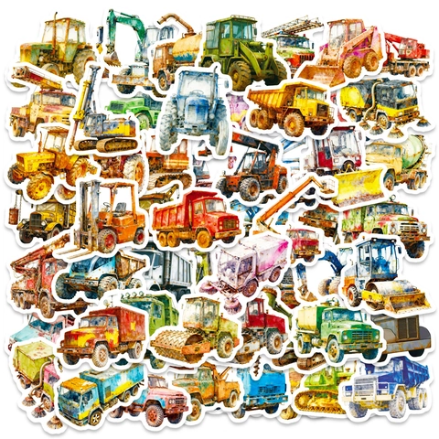 Watercolor Engineering Vehicle Stickers For Excavator Bulldozer Scrapbooking DIY Decorative Stickers For Kids Boys Notebook Decoration