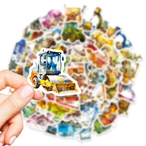 Watercolor Engineering Vehicle Stickers For Excavator Bulldozer Scrapbooking DIY Decorative Stickers For Kids Boys Notebook Decoration