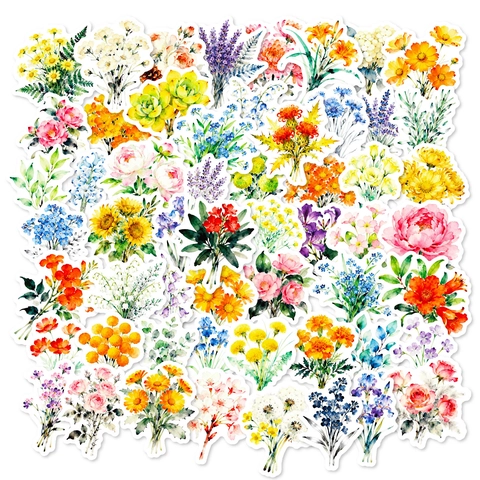 Watercolor Floral Stickers Hand Painted Flower Bouquet Decals For DIY Scrapbooking Journal Notebook Decoration Artistic Stickers