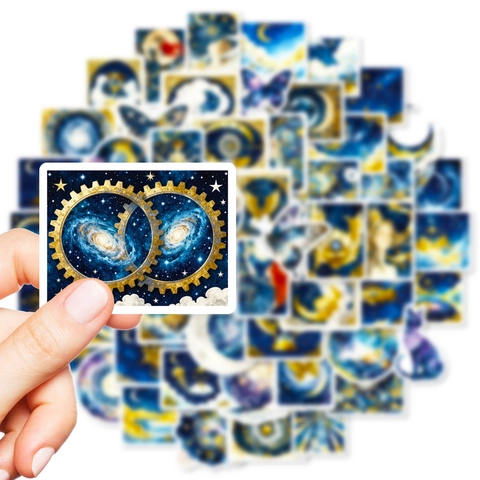 Vintage Starry Sky Blue Gold Decorative Stickers Fantasy Moon Star Castle Pattern For DIY Scrapbooking Journaling Aesthetic Stationery