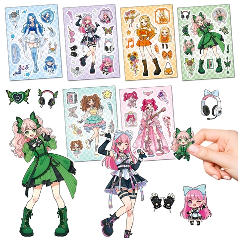 Cartoon Anime Girl Idol Puzzle Stickers For Kids DIY Scrapbook Decorative Face Swap Decals Music Theme Variety Assortment