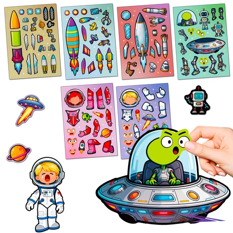 Pegatinas de Rompecabezas DIY Tema Espacial Astronauta Cohete Extraterrestre OVNI Dibujos Animados Para Niños Arte