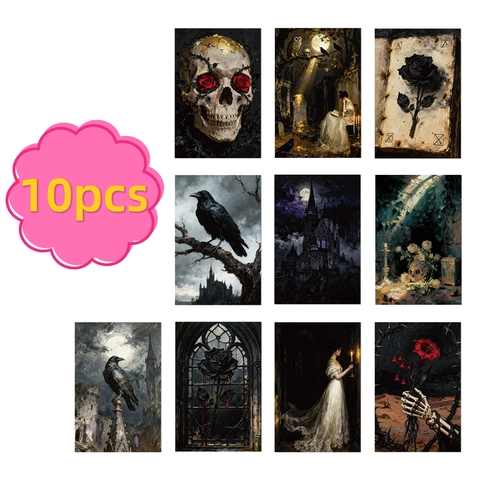 10 Stücke Gothic Dark Ästhetik Wanddeko-Karten Vintage Ölgemälde Stil Horror Postkarten Für Schlafzimmer Wohnzimmer Wandkunst