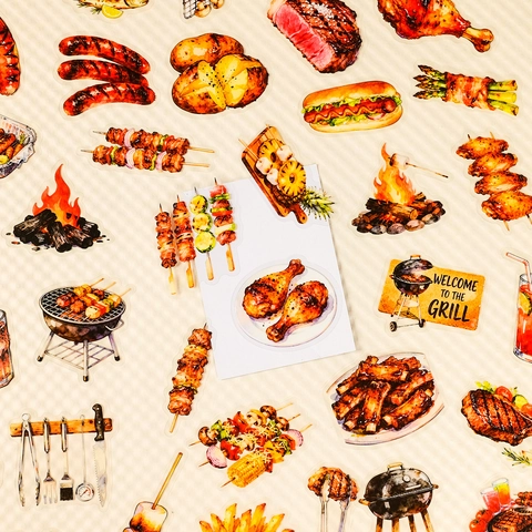 Autocollants Barbecue Aquarelle PET Transparents Avec Motifs Grill Burger Hotdog Pour Scrapbooking Décoration Journal