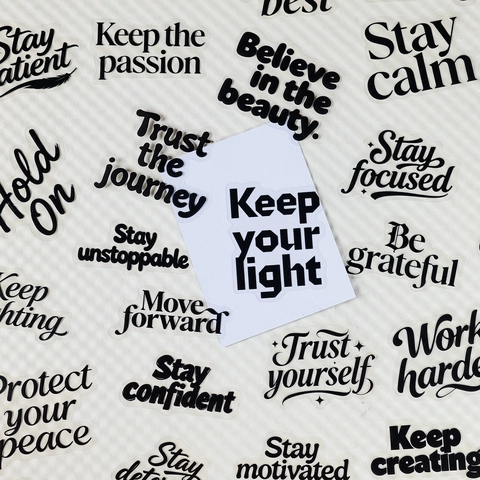 56Pcs Inspirational Quotes Transparent PET Stickers Black English Phrases Motivational Decals For Scrapbooking Journal DIY Decoration