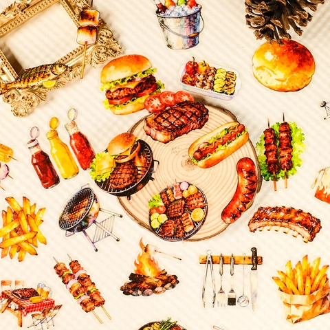 Autocollants Barbecue Aquarelle PET Transparents Avec Motifs Grill Burger Hotdog Pour Scrapbooking Décoration Journal