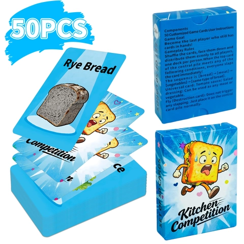 Kitchen Competition Cartas de Juego de Mesa 50Piezas Tema Comida Cartas de Juego Interactivas Flash Cards Educativas para Jóvenes Adultos