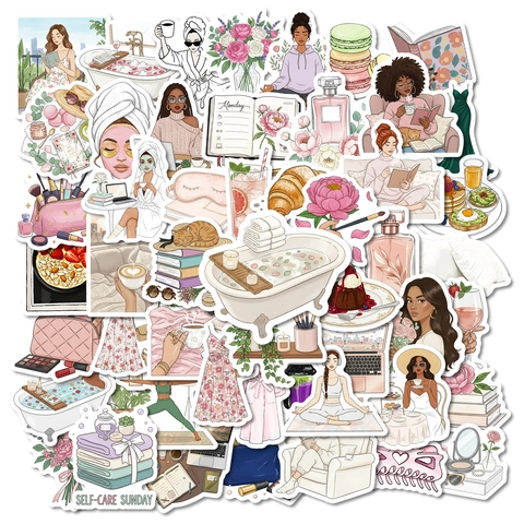 Calcomanías Estéticas de la Vida Diaria de Niña Pegatinas de PVC Impermeables para DIY Scrapbook Diario Planificador Moda