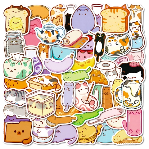 Collection d'Autocollants Chat Cartoon Mignons en PVC Imperméable Chats Kawaii Dans Objets du Quotidien pour Journaling DIY