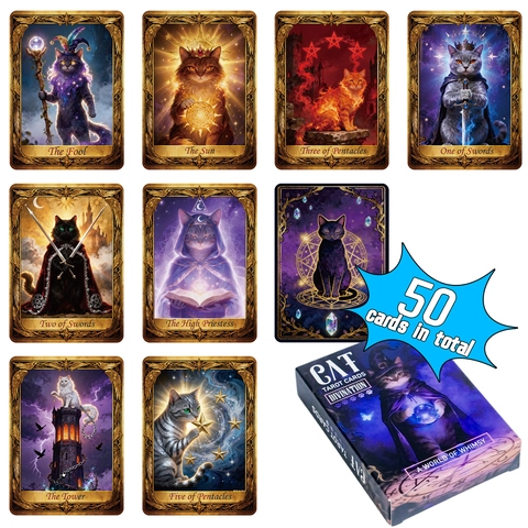 Whimsical Cat Tarot Cards Gold Foil Edge Board Game Illustration Cards For Divination Party Gathering Entertainment Collection