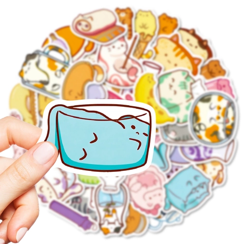 Collection d'Autocollants Chat Cartoon Mignons en PVC Imperméable Chats Kawaii Dans Objets du Quotidien pour Journaling DIY