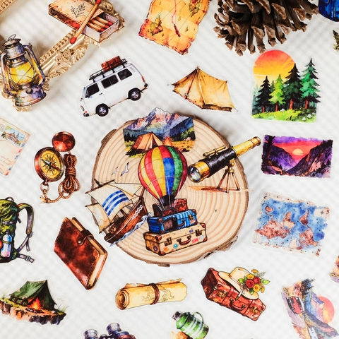 Adesivi Vintage In PET Ad Acquerello Viaggi All'aperto Per Scrapbooking Fai Da Te Impermeabili Retro Mappa Zaino Decalcomanie