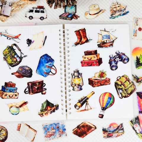 Adesivi Vintage In PET Ad Acquerello Viaggi All'aperto Per Scrapbooking Fai Da Te Impermeabili Retro Mappa Zaino Decalcomanie