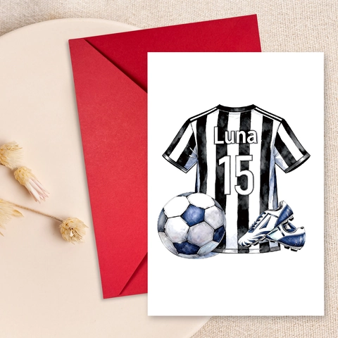 Ensemble de Cartes de Voeux Thème Football Aquarelle Peinte à la Main Maillot Chaussures de Foot Avec Enveloppe Rouge Cadeau