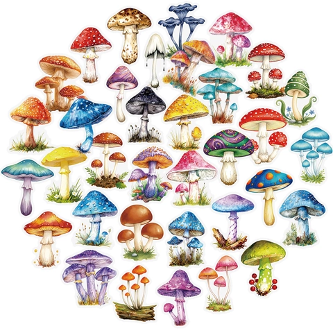 Realistic Mushroom PET Stickers Waterproof Transparent Decals For Water Bottle Luggage Scrapbooking Journaling Art Craft