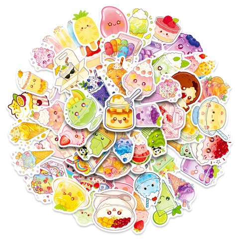 Kawaii Summer Dessert Waterproof Stickers For Water Bottle Skateboard Laptop Luggage Cartoon DIY Decorative Decals For Teens