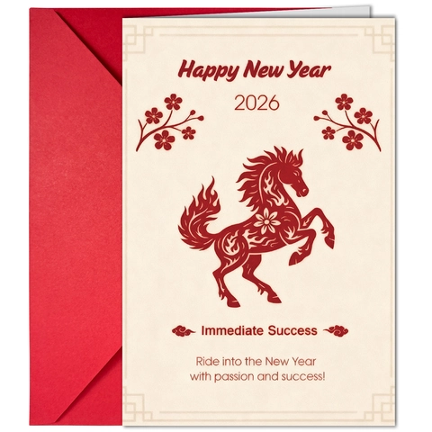 2026 Année Du Cheval Bonne Année Carte De Voeux Avec Enveloppe Rouge Style Papier Découpé Chinois Carte En Papier Couché