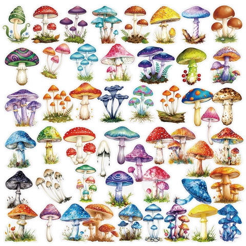 Realistic Mushroom PET Stickers Waterproof Transparent Decals For Water Bottle Luggage Scrapbooking Journaling Art Craft