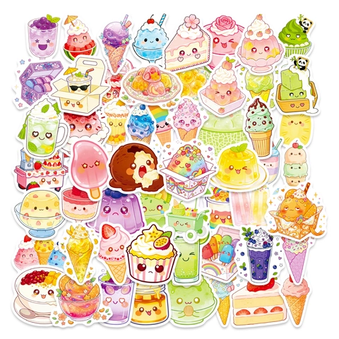 Kawaii Summer Dessert Waterproof Stickers For Water Bottle Skateboard Laptop Luggage Cartoon DIY Decorative Decals For Teens