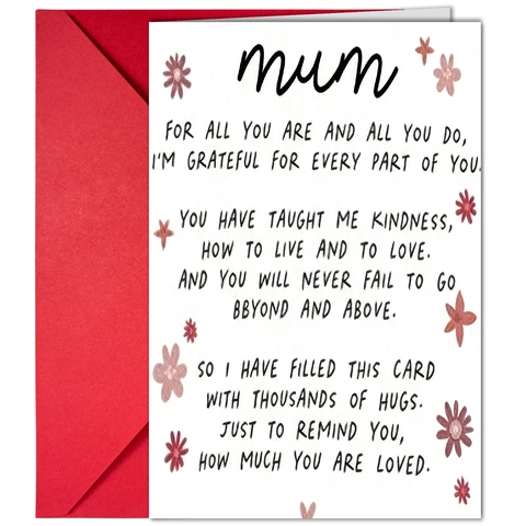 Muttertag Grußkarten Set Mit Rotem Umschlag Gestrichenes Papier Weißes Blumendesign Warmes Mum Gedicht Geschenk Nachricht Karte Für Mutter