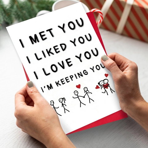 Romantische Strichmännchen-Grußkarte mit rotem Umschlag Kunstdruckpapier Beschriftung Valentinstag Jubiläumsgeschenk für Paare