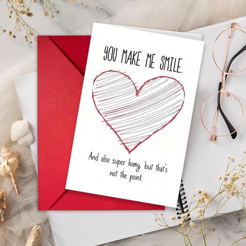 Humorous Valentine Day Greeting Card With Red Envelope Minimalist Heart Design Coated Paper Gift For Romantic Couples