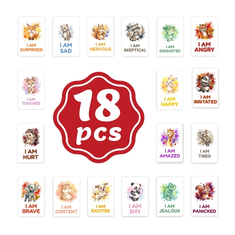 Tarjetas de Emociones de Animales en Acuarela para Niños Tarjetas de Vocabulario de Humor en Inglés Material Educativo Montessori Set Cognitivo