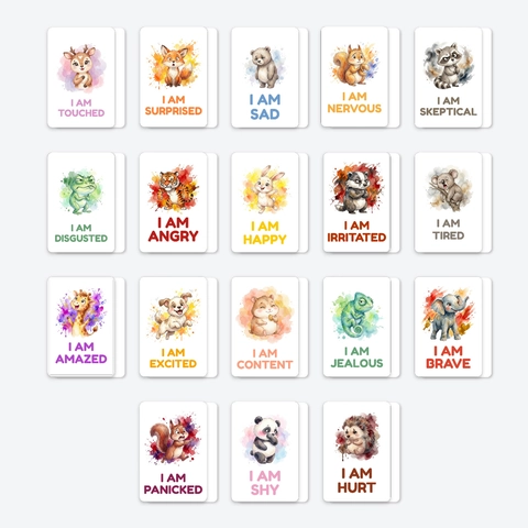 Tarjetas de Emociones de Animales en Acuarela para Niños Tarjetas de Vocabulario de Humor en Inglés Material Educativo Montessori Set Cognitivo