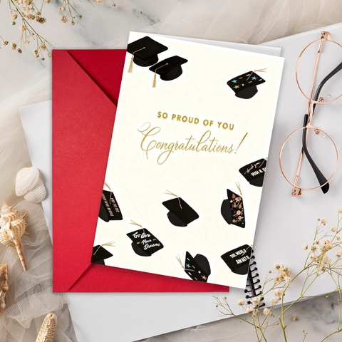 Cartes de Vœux Remise des Diplômes Avec Enveloppes Félicitations Design Toque Feuille d'Or pour Cadeau Diplômé Enseignant Étudiant