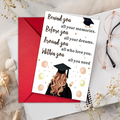 Carte de Voeux Inspirante de Saison de Remise des Diplômes Avec Enveloppe Rouge Citations Motivantes Cadeau Commémoratif Étudiant
