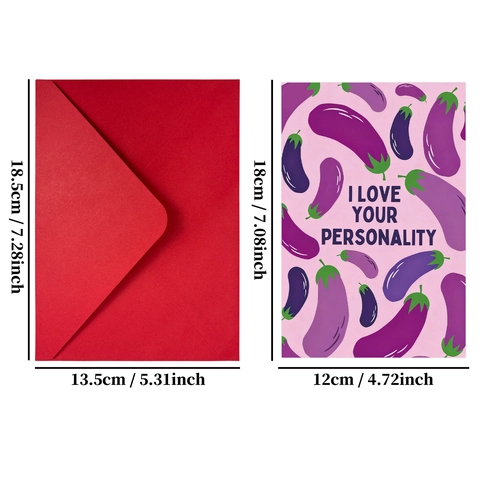 Humorous Eggplant Pattern Greeting Card With Red Envelope I Love Your Personality Gift Card For Valentine's Day Anniversary