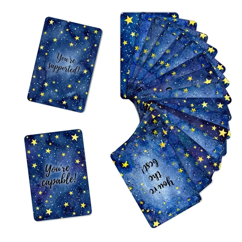 Starry Sky Motivational Affirmation Cards Deep Blue Watercolor Design For School Office Student Psychological Encouragement Card
