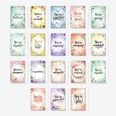 Tarjetas de Afirmación de Flores en Acuarela Con Citas Positivas Para Aliento Diario Aprecio Tarjetas de Notas Florales